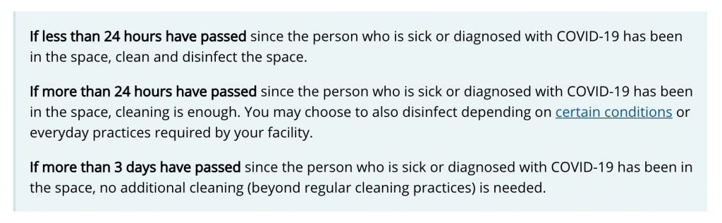 แนวทางของ CDC ในการทำความสะอาดพื้นที่ ที่พบผู้ติดเชื้อ